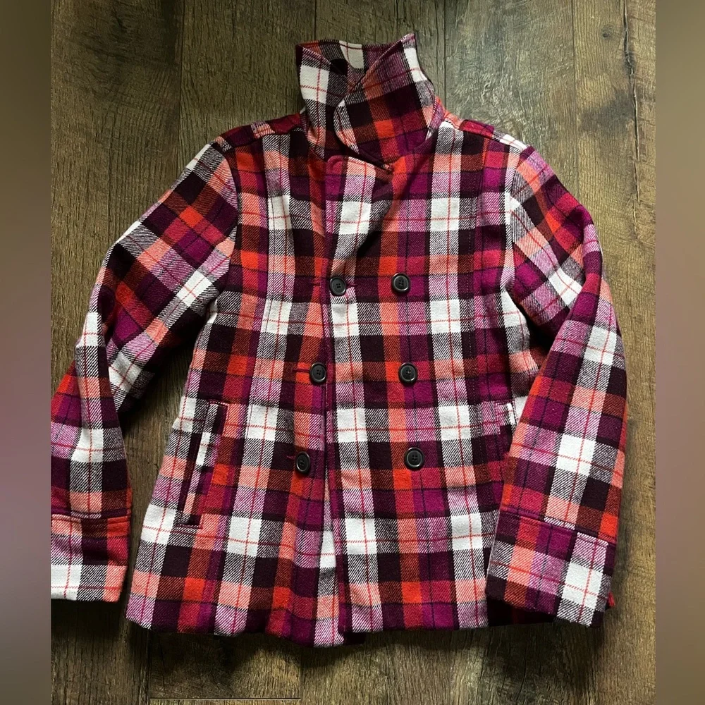 Old Navy plaid peacoat jacket girls size large‎